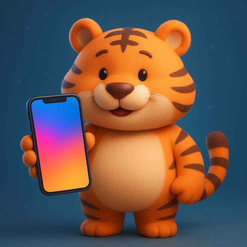 cb999 অ্যাপটি ব্যবহার করছে এমন একটি স্মার্টফোন-ভিত্তিক কার্টুন বাঘশাবকের দৃশ্য